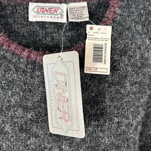 Vintage Diner Sportswear Sweater Men's Large Grey Crew Neck Long Sleeve Pullover - Picture 5 of 8